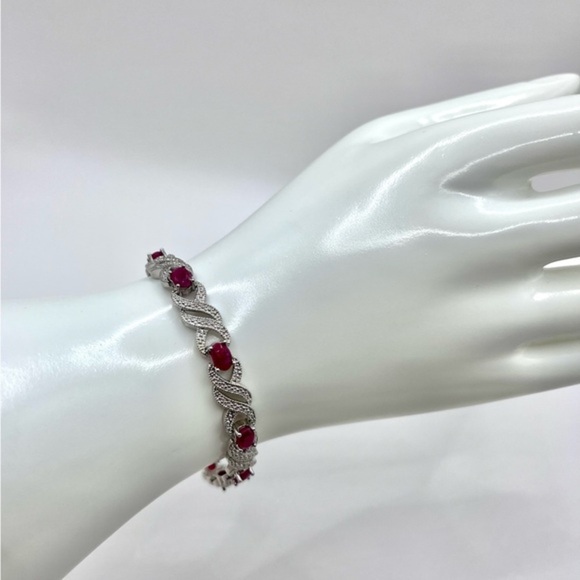5.00 CT Genuine Ruby  Rhodium Bracelet - Picture 1 of 6